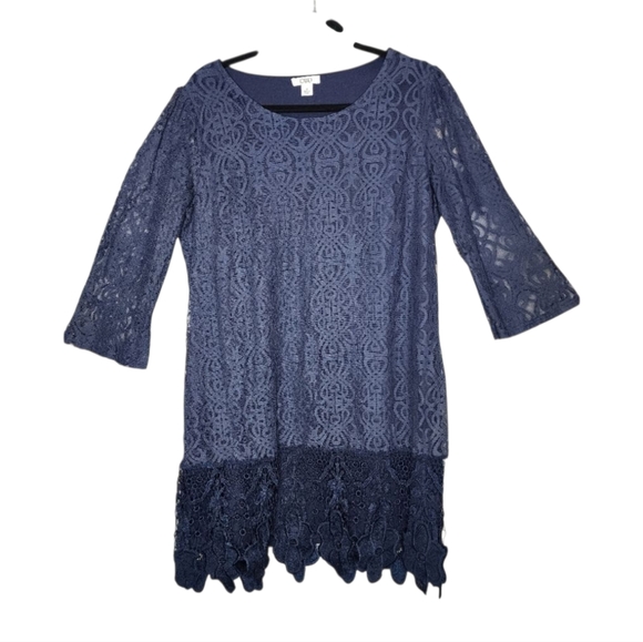 CATO Overlay Lace, 3/4 sleeve, over knee Dress. - Picture 3 of 10